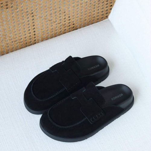 Hermes go mule suede calfskin black