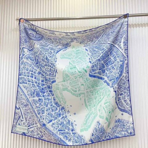 Hermes la nouvelle cite cavaliere shawl 140 in ivory and blue