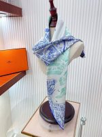 Hermes la nouvelle cite cavaliere shawl 140 in blue and ivory