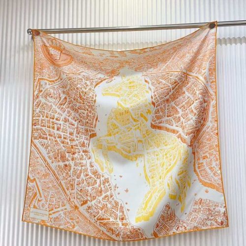 Hermes la nouvelle cite cavaliere shawl 140 in orange and yellow