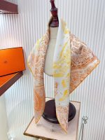 Hermes la nouvelle cite cavaliere shawl 140 in orange and yellow