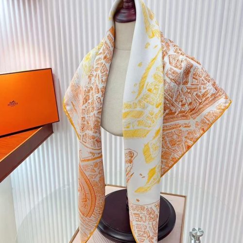 Hermes la nouvelle cite cavaliere shawl 140 in orange and yellow