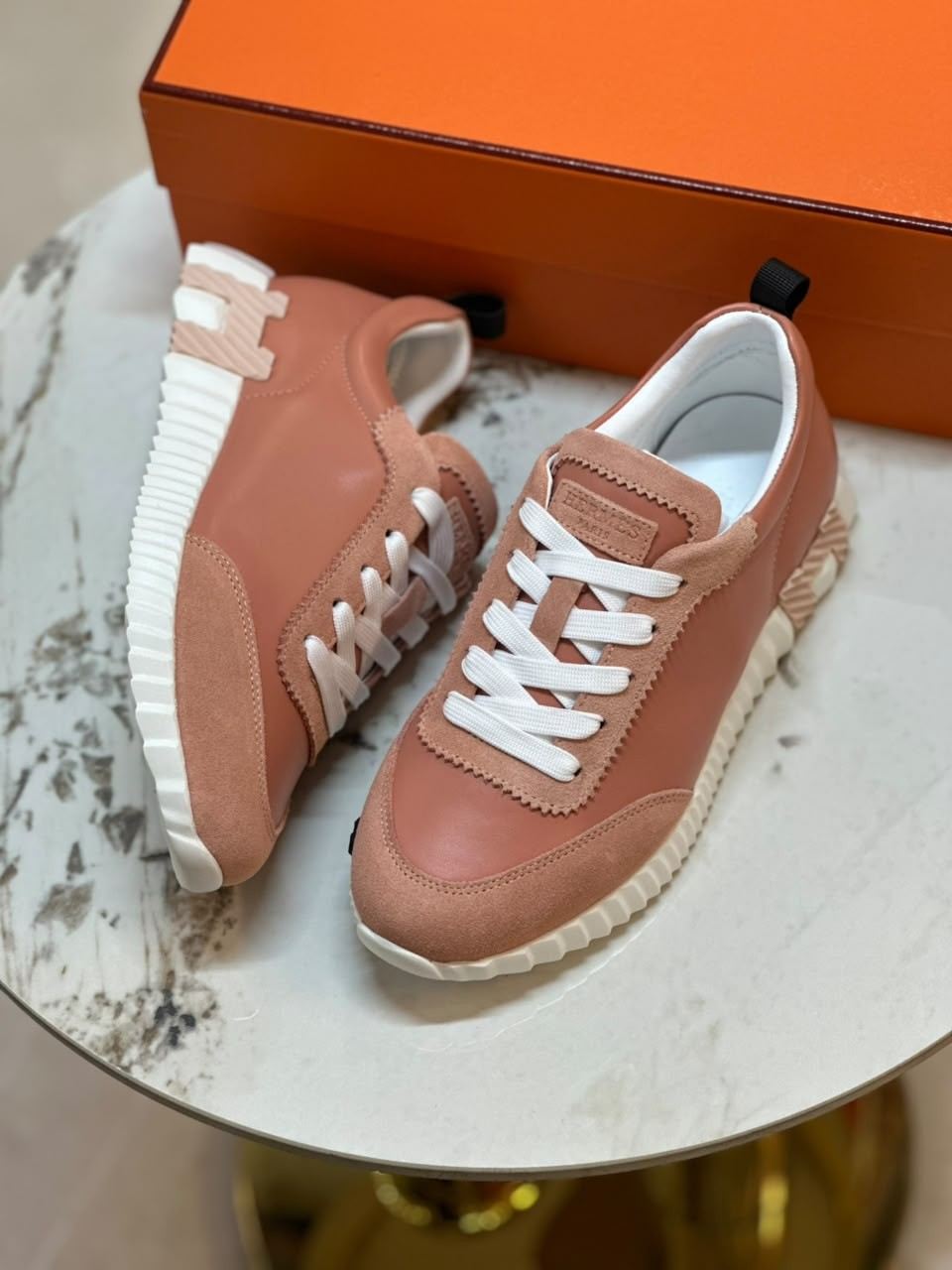 Hermes leather bouncing sneakers rose pink Hermes leather bouncing sneakers rose pink