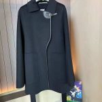 Hermes leather buckle cashmere coat black