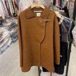 Hermes leather buckle cashmere coat brown