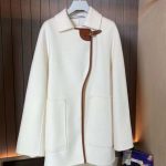 Hermes leather buckle cashmere coat white