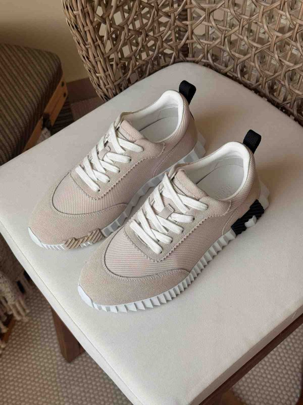 Hermes mesh & leather bouncing sneakers beige
