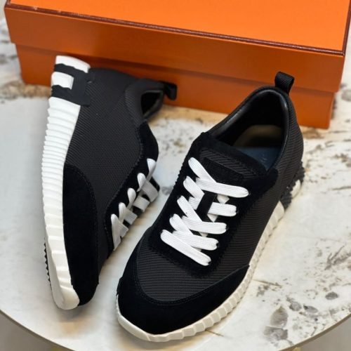 Hermes mesh & leather bouncing sneakers black