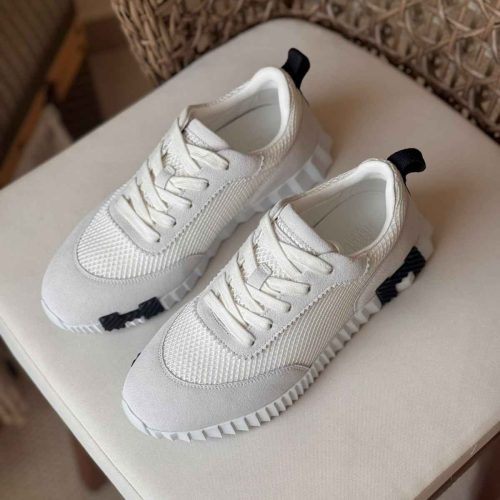 Hermes mesh & leather bouncing sneakers white