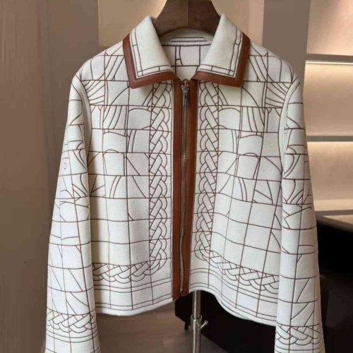 Hermes mosaic pattern zip jacket white