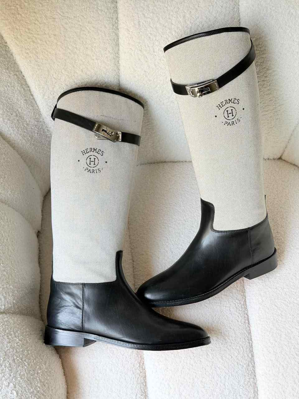 Hermes supple jumping boots black & white Hermes supple jumping boots black & white