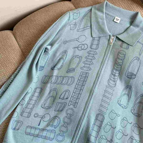 Hermes twillaines zipped cardigan pale blue