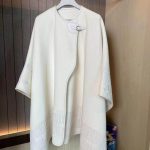 Hermes women's cashmere wool cape coat white