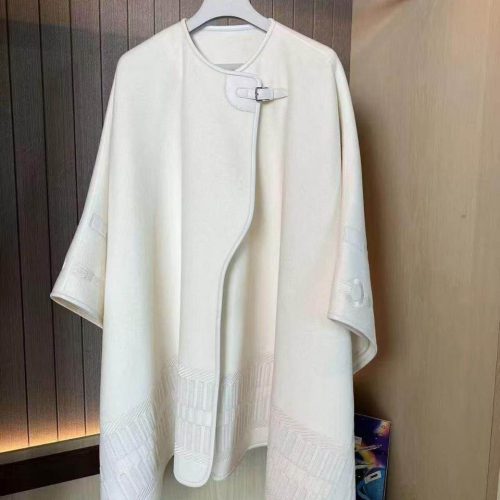 Hermes women's cashmere wool cape coat white