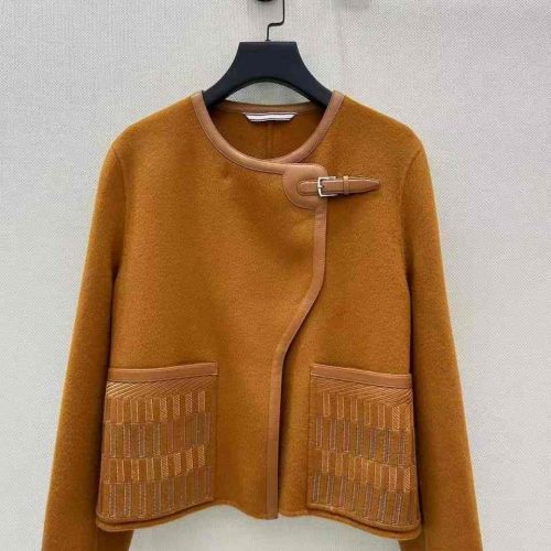 Hermes women's short cashmere blouson winter coat brown