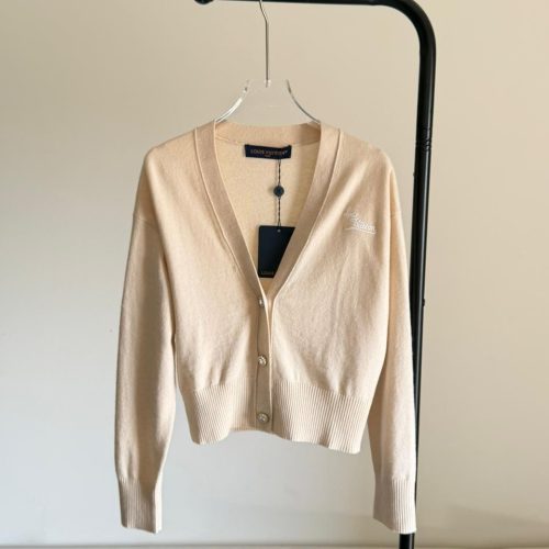 LV jewel button signature cardigan cream white