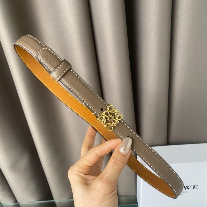 Loewe Silm Anagram Textured Beige Leather Belt