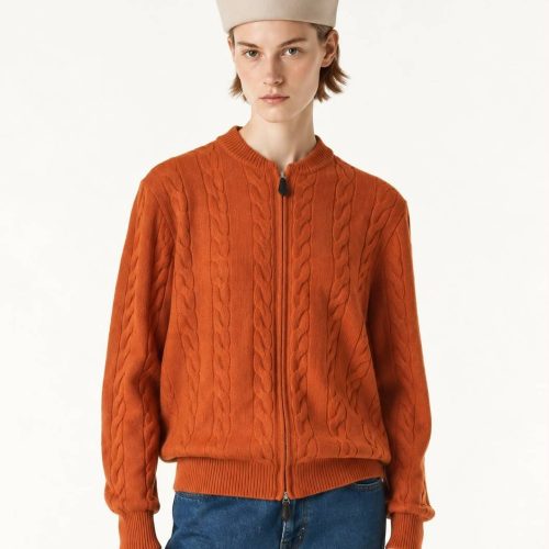 Loro Piana cedar bomber cardigan orange