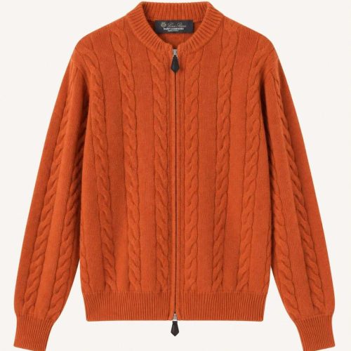 Loro Piana cedar bomber cardigan orange