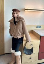 Loro piana faux fur bomber jacket camel