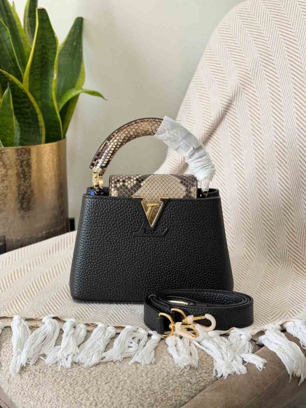 Louis Vuitton python handle capucines mini bag black