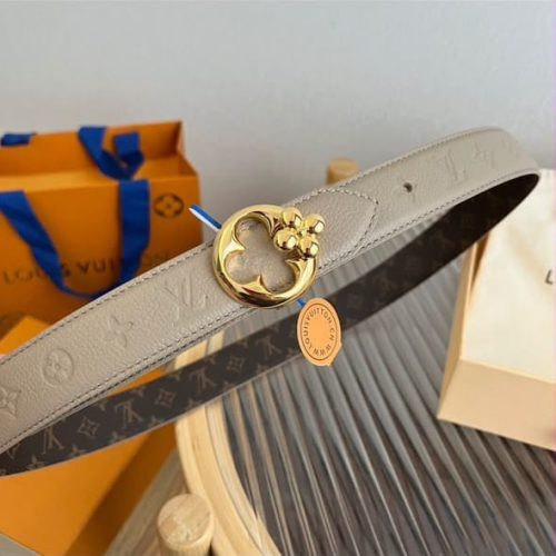 Louis vuitton lv flowergram round reversible beige belt