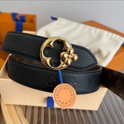 Louis vuitton lv flowergram round reversible black belt