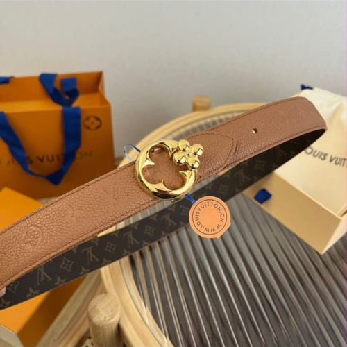 Louis vuitton lv flowergram round reversible brown belt
