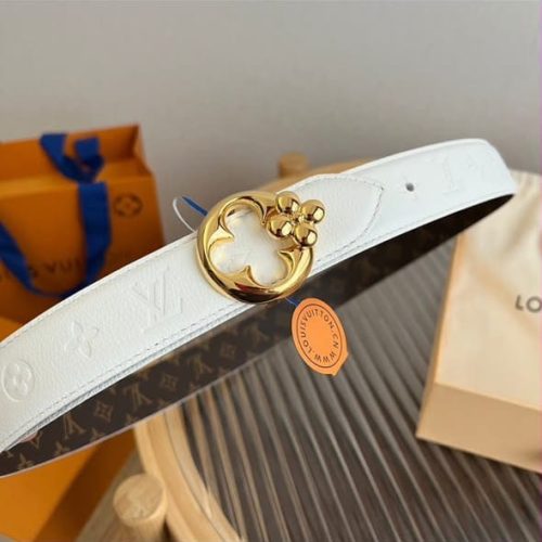 Louis vuitton lv flowergram round reversible white belt