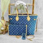 Louis vuitton monogram denim neo neverfull mm tote bag in blue