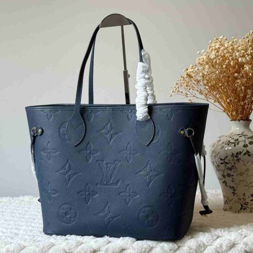 Louis vuitton neverfull mm in navy blue monogram empreinte leather