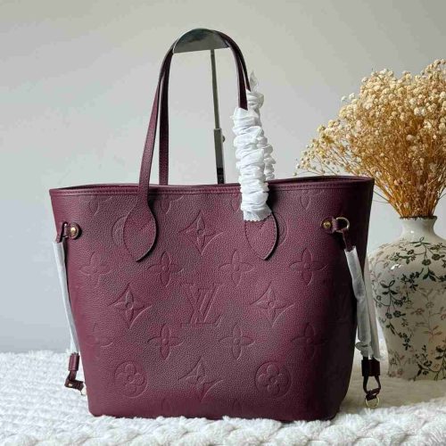 Louis vuitton neverfull mm in wine monogram empreinte leather