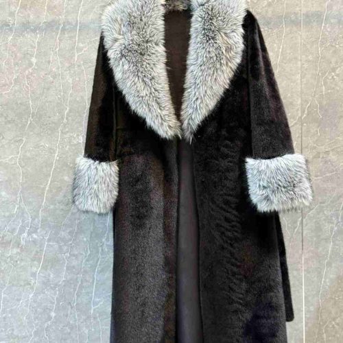 Max mara faux fur shawl collar long coat black