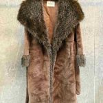Max mara faux fur shawl collar long coat brown
