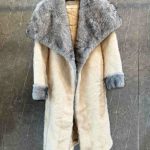 Max mara faux fur shawl collar long coat cream white