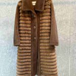 Max mara stripe pattern faux fur long coat brown