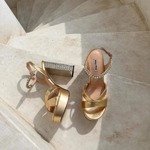 Miu miu crystal-embellished 110 platform heels in gold