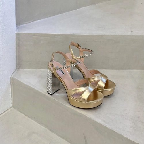 Miu miu crystal-embellished 110 platform heels in gold