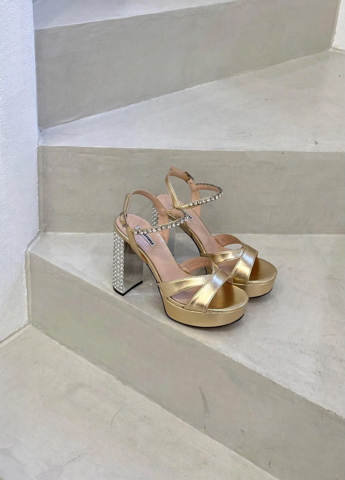 Miu miu crystal-embellished 110 platform heels in gold Miu miu crystal-embellished 110 platform heels in gold