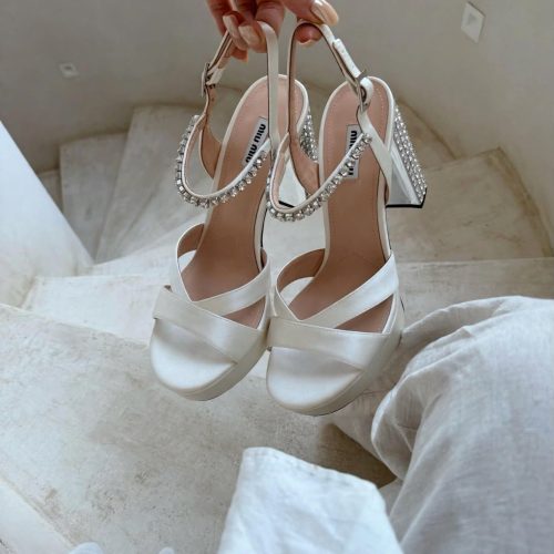 Miu miu crystal-embellished 110 platform heels in white