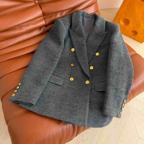 Miu Miu textured wool double breasted blazer grey