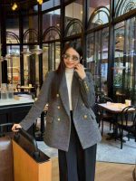 Miu miu textured wool double breasted blazer grey
