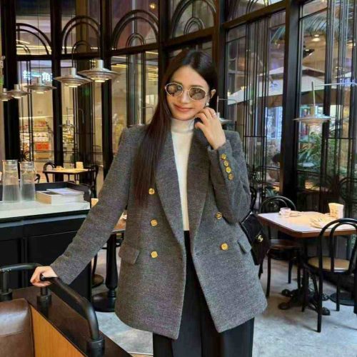 Miu miu textured wool double breasted blazer grey