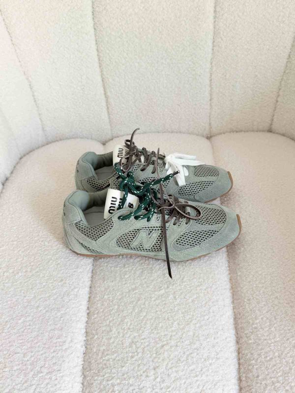 Miu miu x new balance 530 sl suede and mesh sneakers in sage green