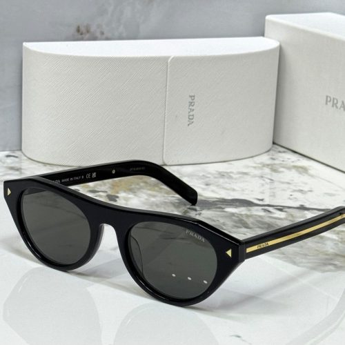 Prada Metal Plaque Black Cat-Eye Sunglasses