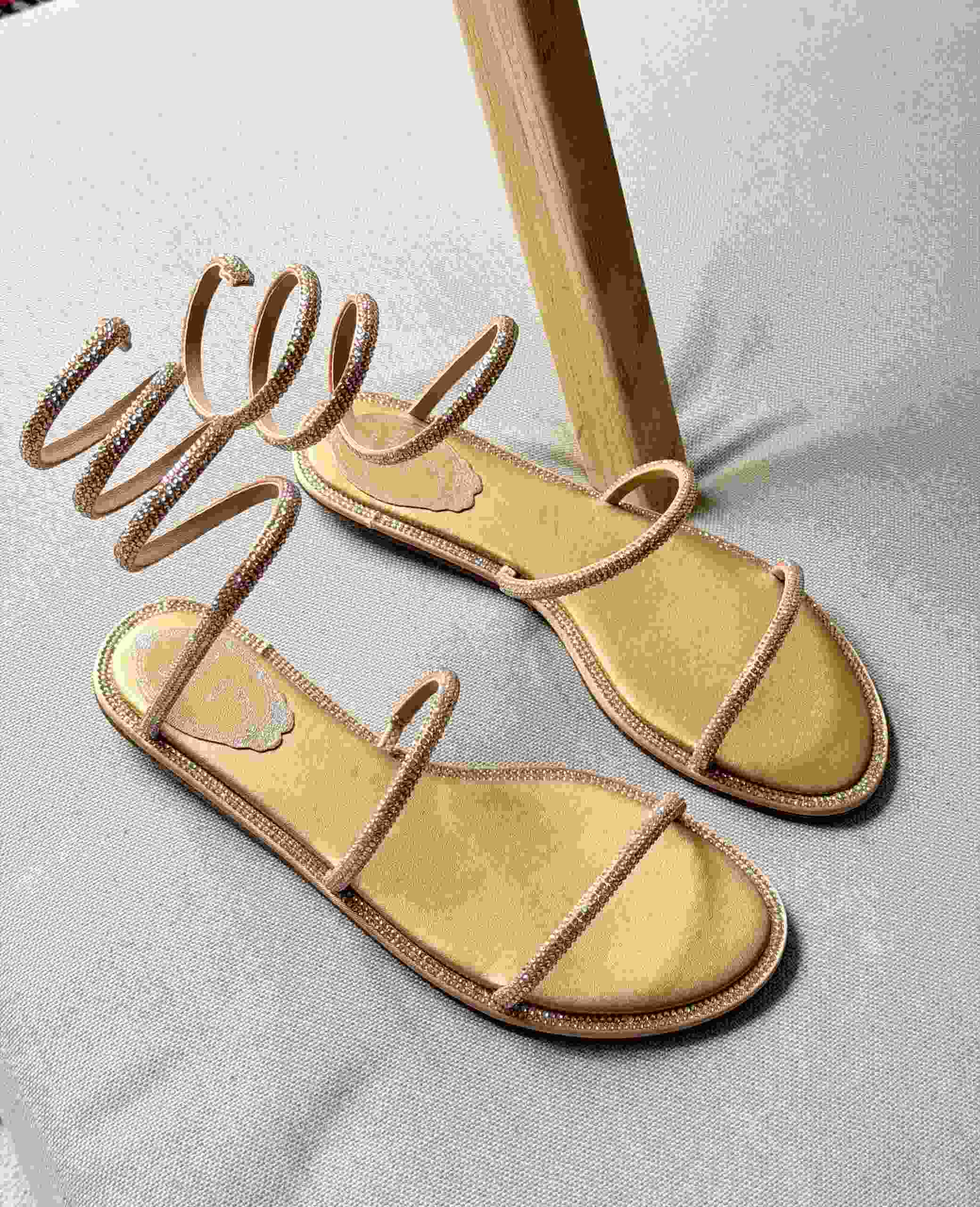 René Caovilla Cleo Champagne Flat Sandal René Caovilla Cleo Champagne Flat Sandal