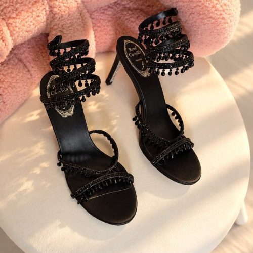 Rene caovilla chandelier crystal-embellished satin heels in black