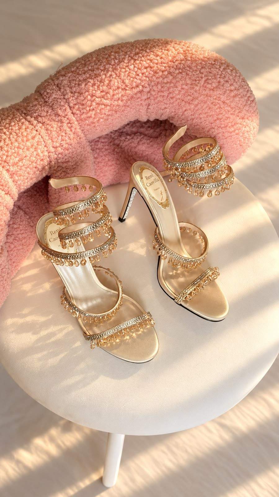 Rene caovilla chandelier crystal-embellished satin heels in champagne gold Rene caovilla chandelier crystal-embellished satin heels in champagne gold