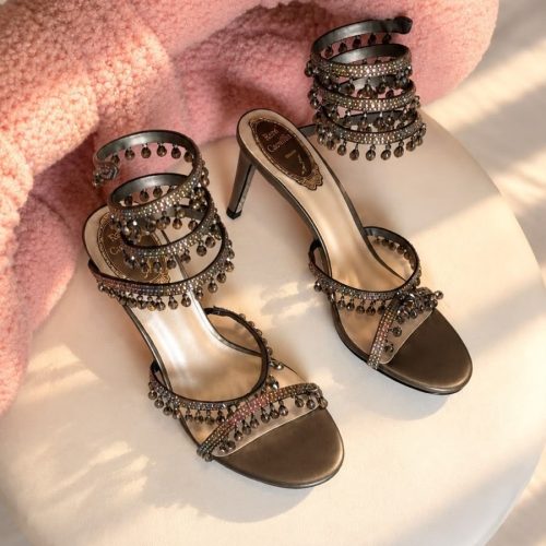 Rene caovilla chandelier crystal-embellished satin heels in dark brown