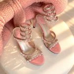 Rene caovilla chandelier crystal-embellished satin heels in pink